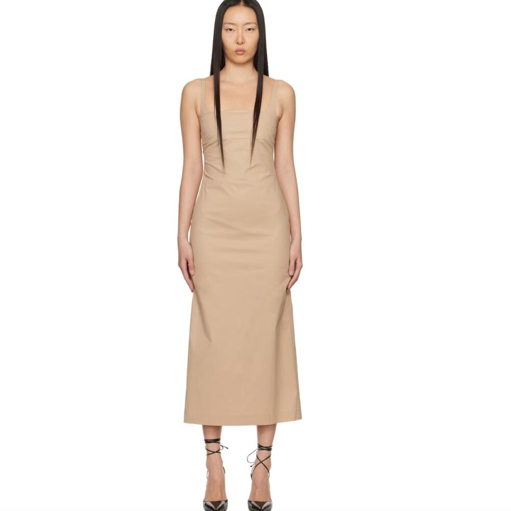 lesugiatelier Beige Square Neck Maxi Dress